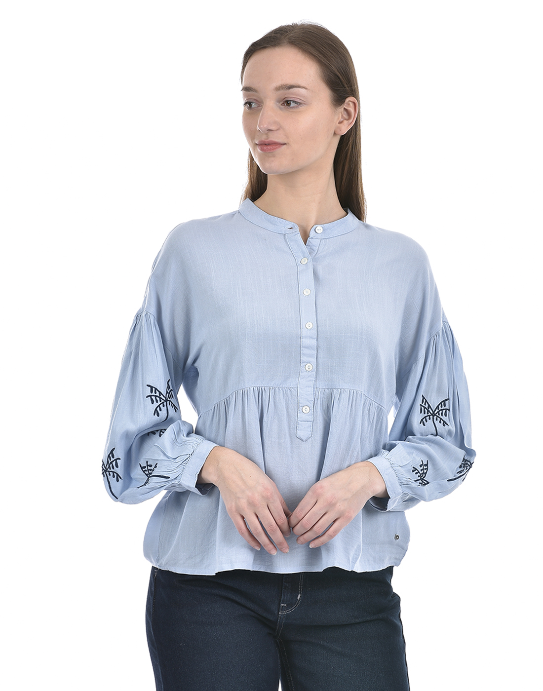Numero Uno Women Embroidered Light Blue Top